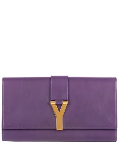 Pre-owned Saint Laurent Purple Calfskin Leather Classic Y Line Clutch (authentic Pre-  Loved)