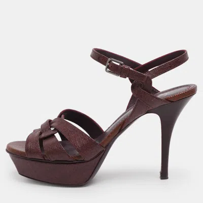 Pre-owned Saint Laurent Purple Coated Canvas Tribute Platform Sandals Size 36