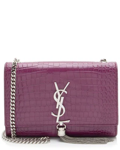 Pre-owned Saint Laurent Purple Croc-embossed Leather Monogram Kate Tassel Small Shoulder  Bag (authentic Pre-l