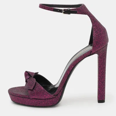 Pre-owned Saint Laurent Purple Glitter Hall Ankle Strap Sandals Size 37