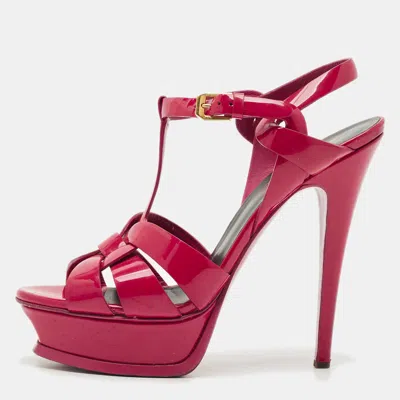 Pre-owned Saint Laurent Purple Leather Ankle Strap Sandals Size 37