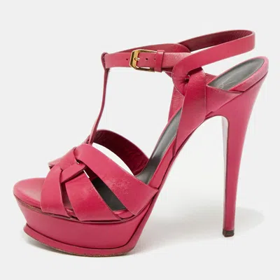 Pre-owned Saint Laurent Purple Leather Ankle Strap Sandals Size 37.5