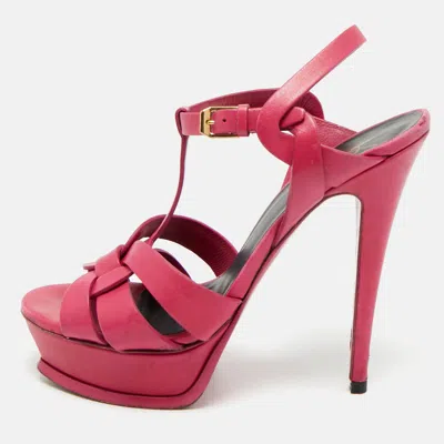 Pre-owned Saint Laurent Purple Leather Platform Sandals Size 38.5