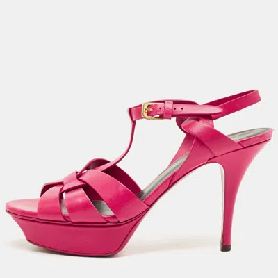 Pre-owned Saint Laurent Purple Leather Tribute Platform Sandals Size 38.5
