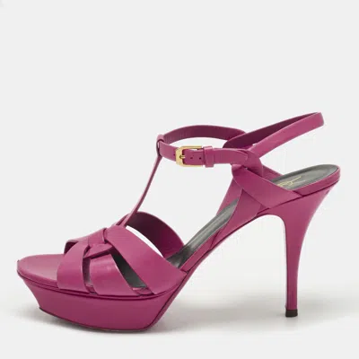 Pre-owned Saint Laurent Purple Leather Tribute Platform Sandals Size 41.5