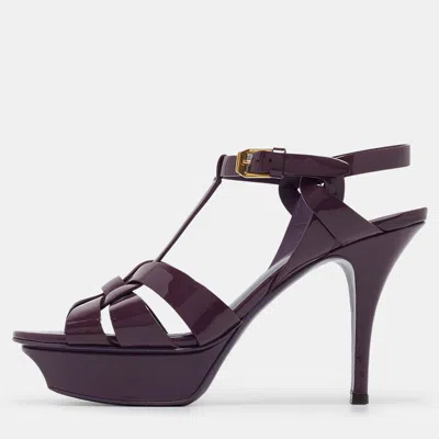 Pre-owned Saint Laurent Purple Patent Leather Tribute Sandals Size 36.5