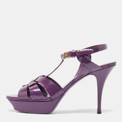 Pre-owned Saint Laurent Purple Patent Leather Tribute Sandals Size 41