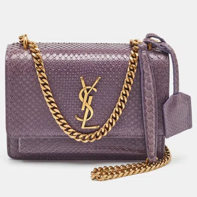 Pre-owned Saint Laurent Purple Python Small Sunset Chain Shoulder Bag