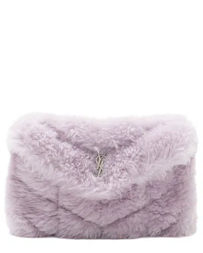 Pre-owned Saint Laurent Purple Shearling Puffer Loulou Clutch (authentic Pre-loved)