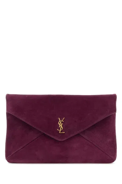 Saint Laurent Purple Suede Envelope Clutch In White