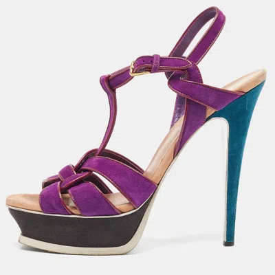 Pre-owned Saint Laurent Purple Suede Tribute Sandals Size 39