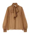 Saint Laurent Pussy-bow Silk-chiffon Blouse In Brown