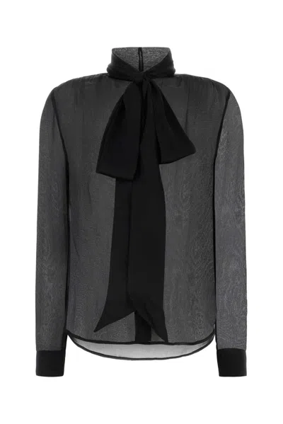 SAINT LAURENT PUSSY-BOW LONG-SLEEVED TOP