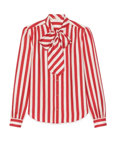 Saint Laurent Pussybow Striped Shirt In Red