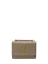 SAINT LAURENT PUTTY-COLORED RECYCLED LEATHER SUNSET HANDBAG WITH CHAIN