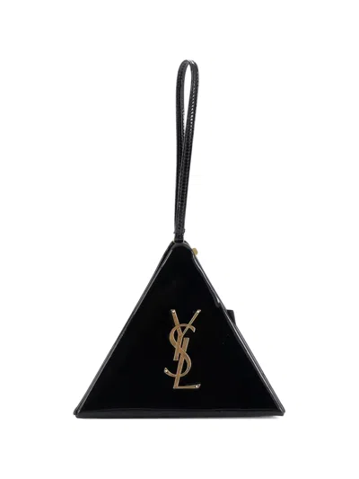 Pre-owned Saint Laurent Pyramid Box Bag Patent Small Clutch Bag In Black