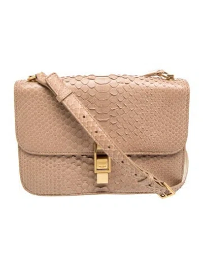 Pre-owned Saint Laurent Python Le Carré Satchel Small In Neutral