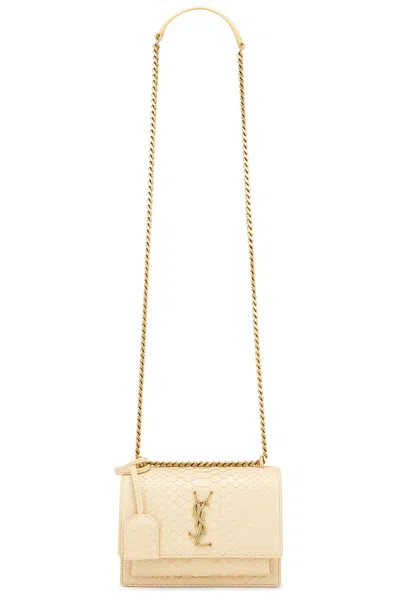 Saint Laurent Python Small Sunset Bag In Deep Sand & Light Sand