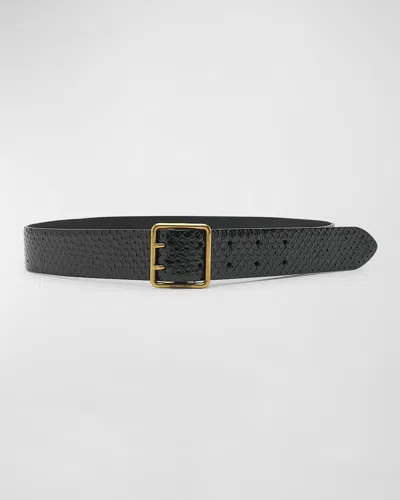 Saint Laurent Python Snakeskin Belt With A Square Buckle In Black