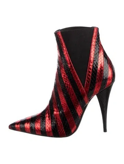 Pre-owned Saint Laurent Python Striped Sock Boots In Red