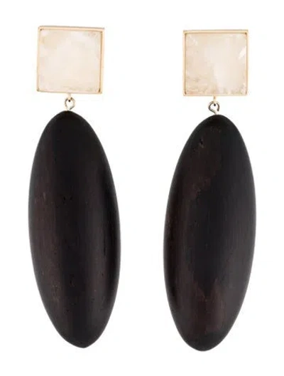 Pre-owned Saint Laurent Quartzite & Wood Dangle Earrings In Multicolor