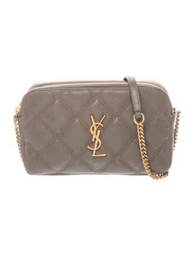 Pre-owned Saint Laurent Quilted Becky Double Zip Pouch Mini In Neutral