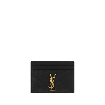 Saint Laurent Quilted Calf Leather Card Case In Black
