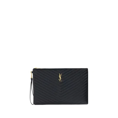 Saint Laurent Quilted Calf Leather Clutch In Black