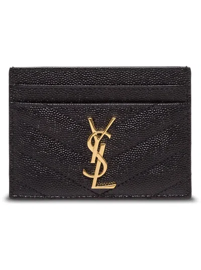 Saint Laurent Quilted Calfskin Card Case In Black