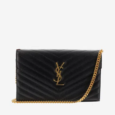 Saint Laurent Quilted Calfskin With Chain Strap Wallet In Black