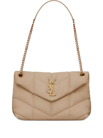 Saint Laurent Quilted Chain Puffer Tote Bag In Neutral