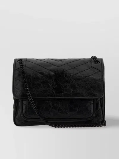 Saint Laurent Quilted Chain Strap Foldover Top Shoulder Bag In Black