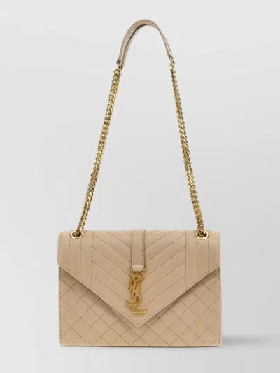 Saint Laurent Quilted Chain Strap Shoulder Bag In Neutral