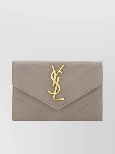 Saint Laurent Quilted Chevron Card Holder In Gray