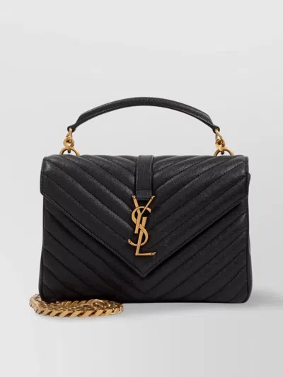 Saint Laurent Quilted Chevron Chain Strap Shoulder Bag In Black