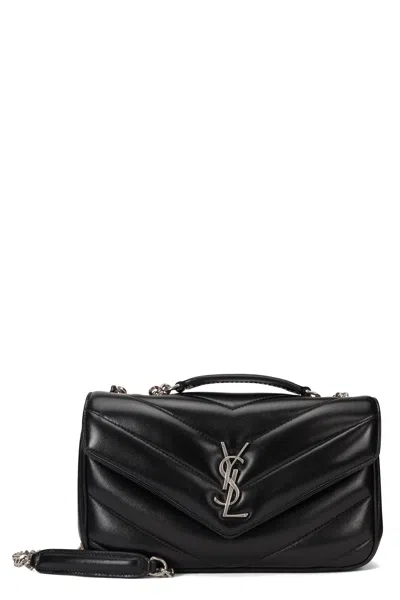 Saint Laurent Quilted Chevron Mini Shoulder Bag In Black