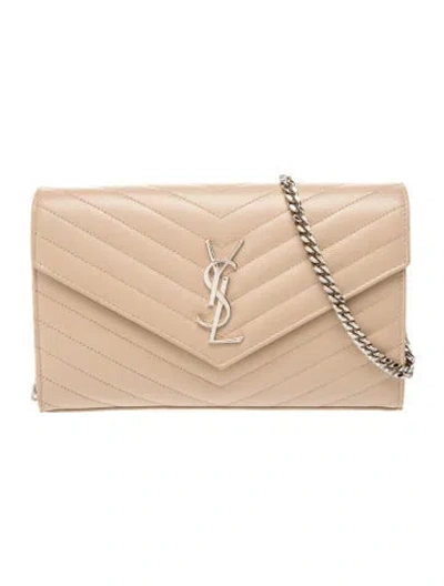 Pre-owned Saint Laurent Quilted Classic Cassandre Chain Wallet In Neutrals