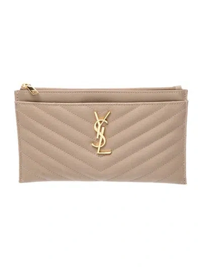 Pre-owned Saint Laurent Quilted Clutch In Neutral