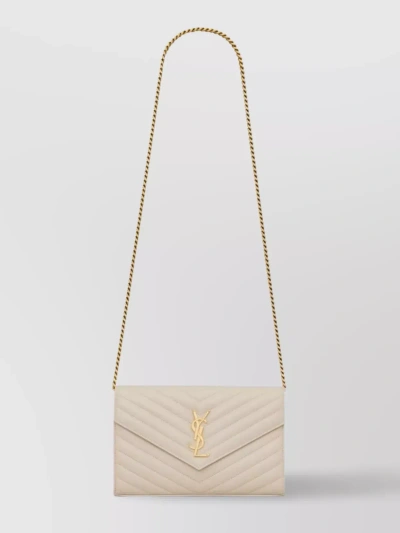 Saint Laurent Quilted Envelope Chain Wallet In Beige