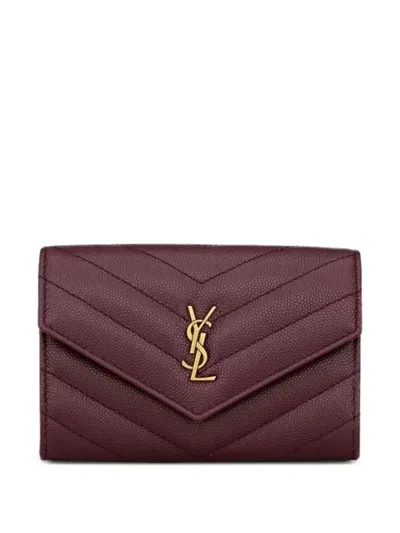 Saint Laurent Cassandre Ysl Quilted Leather Fragments Card Holder In Burgundy