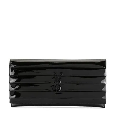 Saint Laurent Quilted Flap Clutch In Black