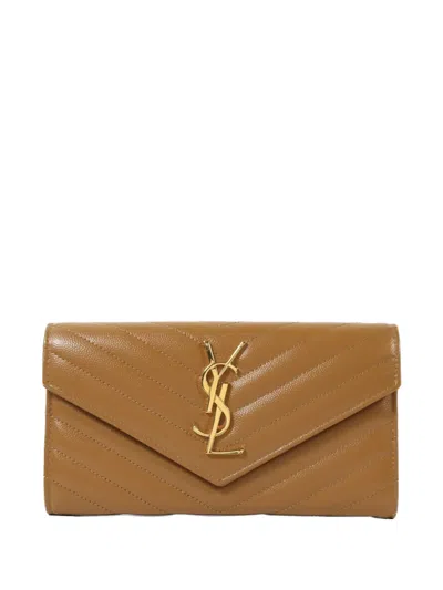 Pre-owned Saint Laurent Quilted Flap Wallet In Neutral
