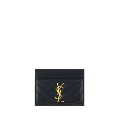 Saint Laurent Quilted Lambskin Card Case In Black