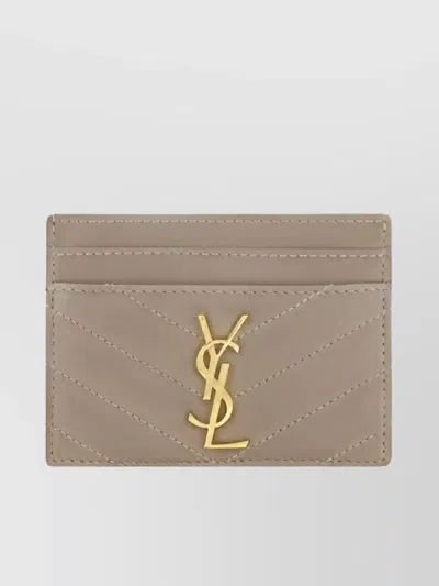 Saint Laurent Quilted Lambskin Card Holder In Gray