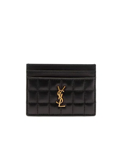 Saint Laurent Quilted Leather Card Holder In Black
