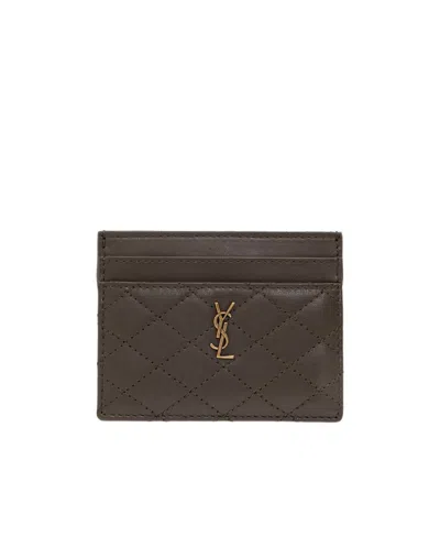 Saint Laurent Quilted Leather Cardholder In Brown