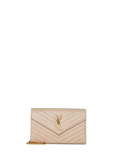 Saint Laurent Quilted Leather Clutch With Ysl Logo In White