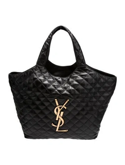 Pre-owned Saint Laurent Quilted Leather Icare Maxi Tote Maxi In Black