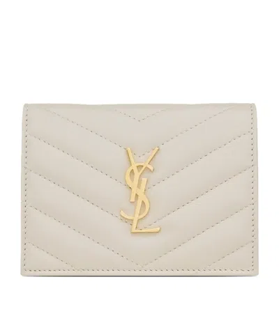Saint Laurent Quilted Leather Monogram Wallet In White