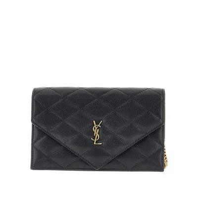 Saint Laurent Quilted Leather 'paris' Clutch With Chain In Animal Print